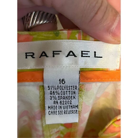 Rafael Yellow and orange floral flat front pants. Size 16 - Picture 2 of 5